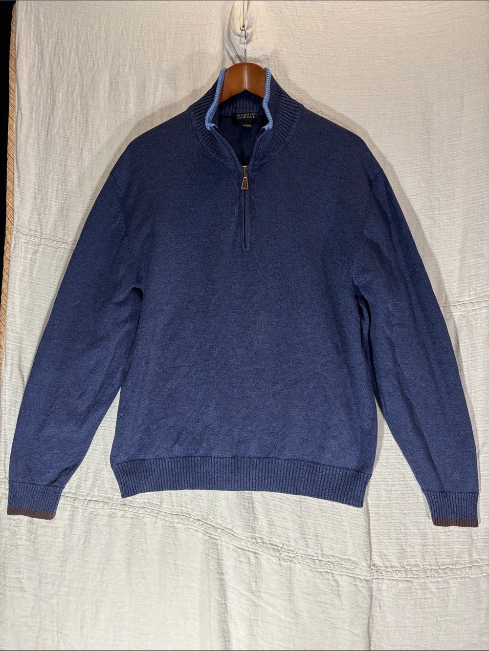 Harold Powell Men’s Large Blue Pullover Quarter Zip Sweater Cotton Silk Blend
